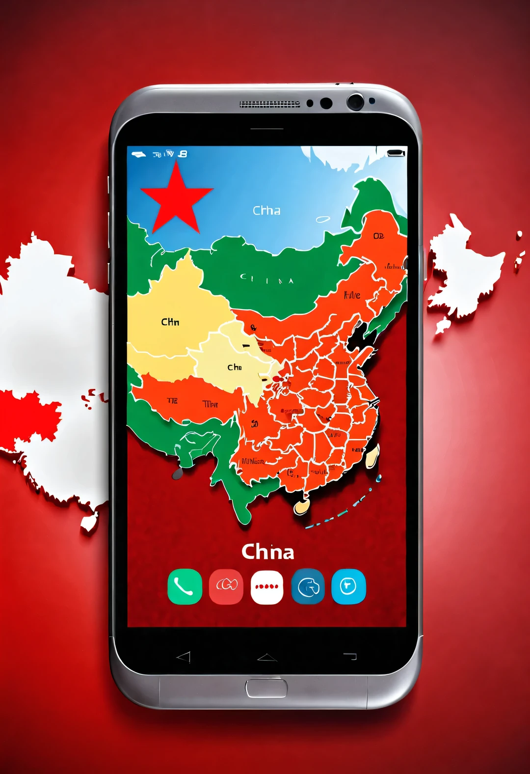 APP icon design style, red mobile wallpaper，（China 3D map），Perfect integration，