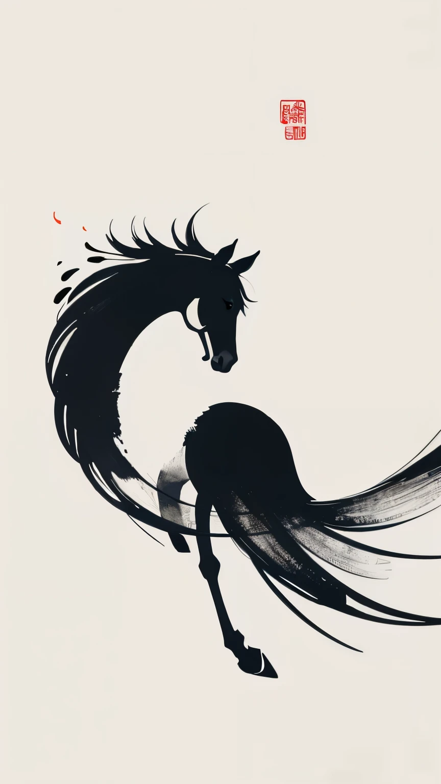 Draw a horse in the style of Wu Guanzhong,clean lines,ink painting,minimalist,Leave blank