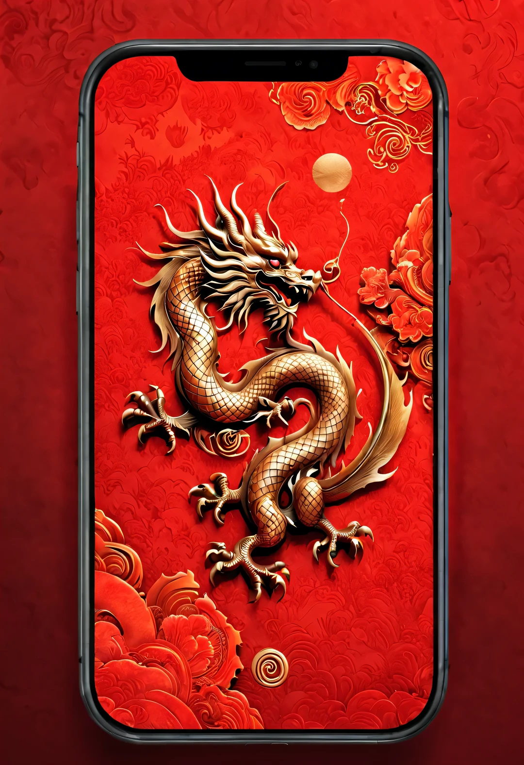 APP icon design style, red mobile wallpaper,(Perfect blend of China map and Chinese dragon silhouette),