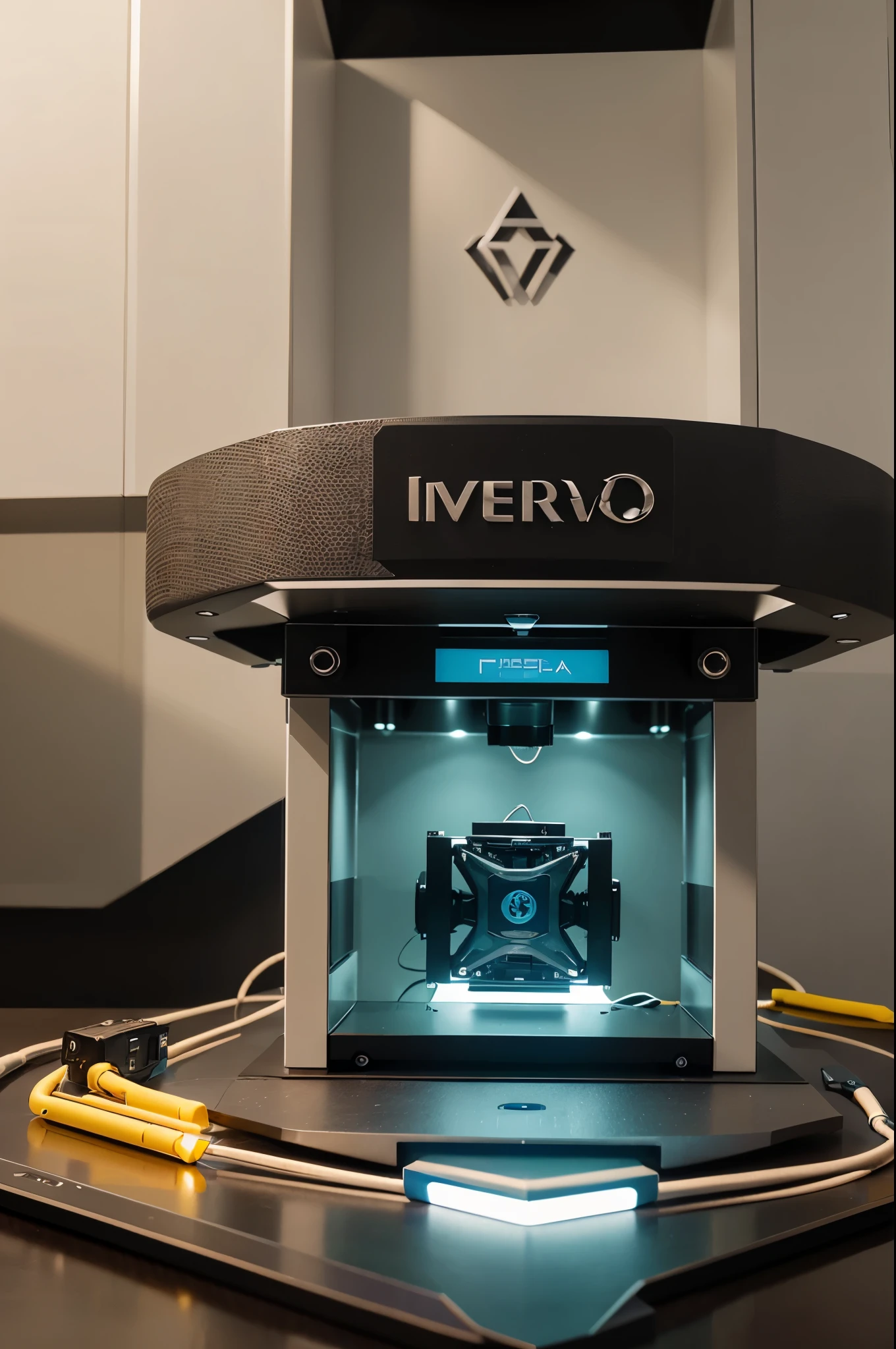 Generate an engaging and visually striking a 3d rendering of a brand or logo image that represents the essence of Invecreo, a business specializing in 3D printing, electronics projects, and diverse crafting endeavors. The image should convey innovation, creativity, and craftsmanship. Incorporate elements such as a dynamic 3D printed object, electronic components, and crafting tools to symbolize the multifaceted nature of Invecreo's offerings. Ensure the colors align with the brand identity, and aim for a composition that is both aesthetically pleasing and informative about the business's scope.