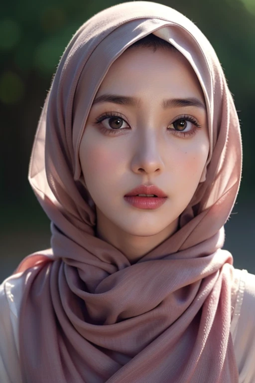 Realistic photo,wearing navi dress and long hijab Balck colours, look from above, hyperrealistic, masterpiece, sweet ekspresion, melancholy , closeup photo, bright eyes, sexy lips, detailed makeup, detailed eyes cornea, wearing hijab no hair looks, blush pink cheek, outdoor background