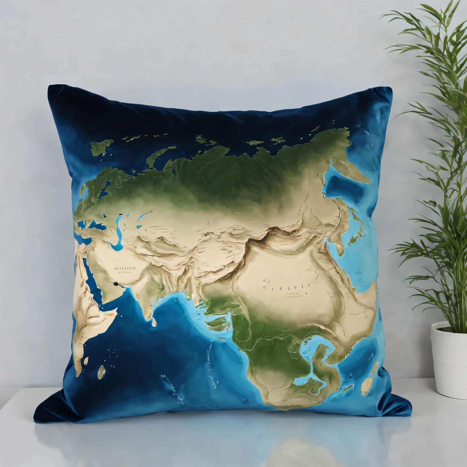 (best quality,4K,8k,masterpiece:1.2),Super fine,(lifelike,The photos are real,照片lifelike:1.37),map board,Precise world map engraving,No studio lights,Subtle blue tones gradient,Subtle reflections on polished surfaces,Illuminating intricate carvings。On soft red velvet cushions
