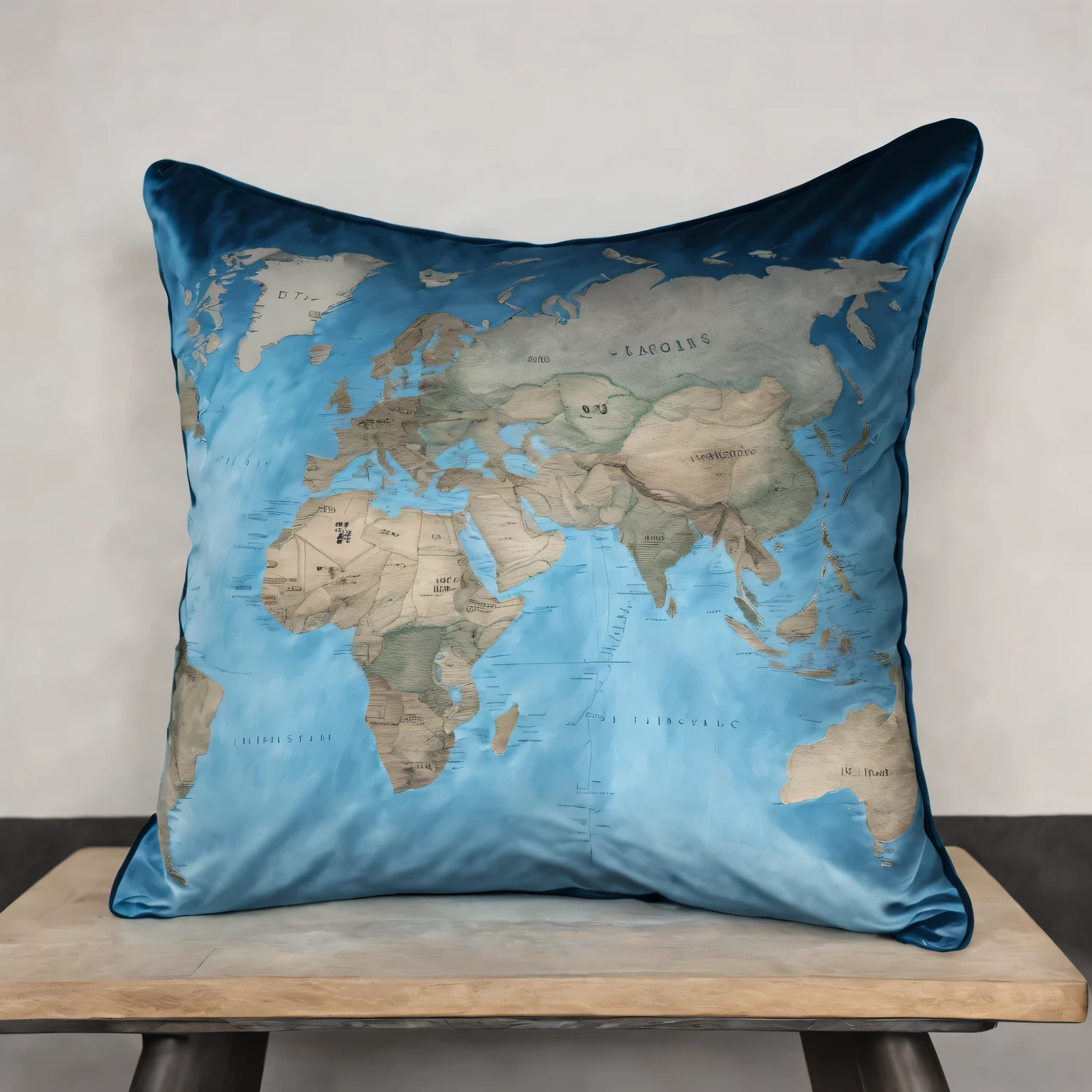 (best quality,4K,8k,masterpiece:1.2),Super fine,(lifelike,The photos are real,照片lifelike:1.37),map board,Precise world map engraving,No studio lights,Subtle blue tones gradient,Subtle reflections on polished surfaces,Illuminating intricate carvings。on soft velvet cushions