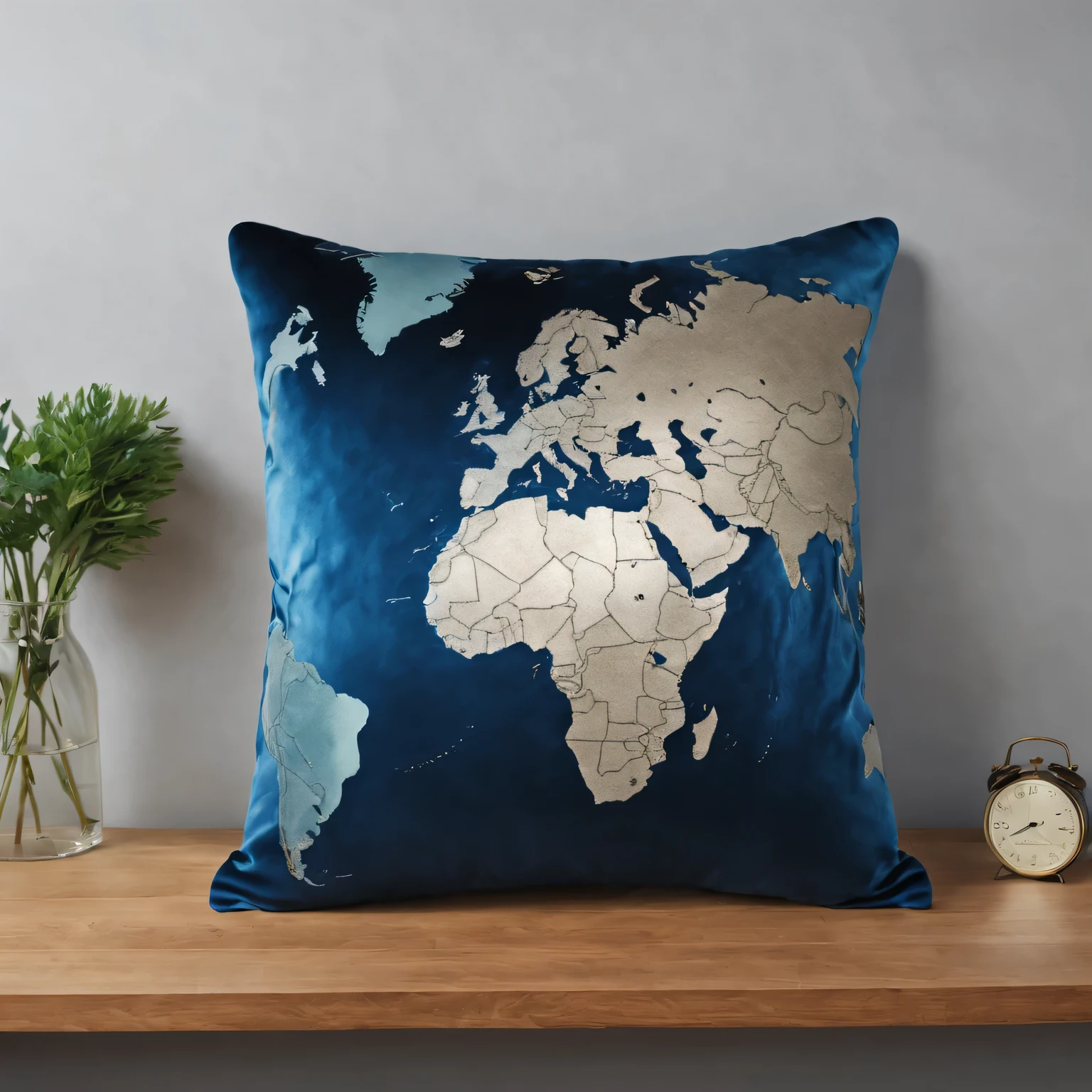 （best quality，4K，8k，masterpiece：1.2），Super fine，（lifelike，The photos are real，照片lifelike：1.37），map board，Precise world map engraving，No studio lights，Subtle blue tones gradient，Subtle reflections on polished surfaces，Illuminating intricate carvings。on soft velvet cushions
