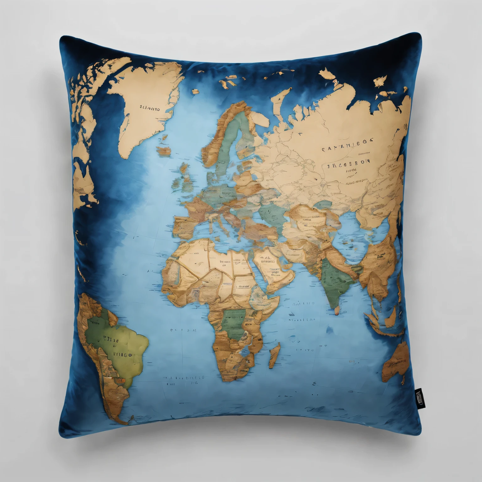 （best quality，4K，8k，masterpiece：1.2），Super fine，（lifelike，The photos are real，照片lifelike：1.37），map board，Precise world map engraving，No studio lights，Subtle blue tones gradient，Subtle reflections on polished surfaces，Illuminating intricate carvings，on soft velvet cushions