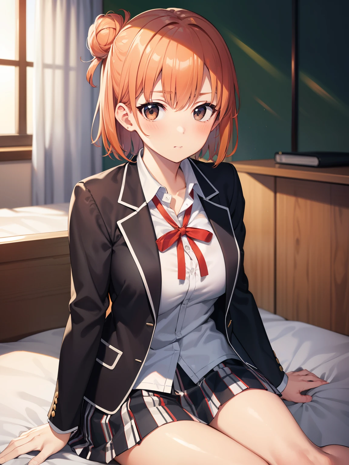 ((highest quality)), ((masterpiece)), (be familiar with), Perfect Face, indoor, Bedroom, Watching the audience,
One woman, Yuigahama Yui,
Open Mouth, Ecstatic expression, blush, smile,
Small breasts, Flat Chest, Young Girl, , , Girl,
Short Hair, Salmon-colored hair, Salmon-colored eyes, Side Pony,
Leg spread,