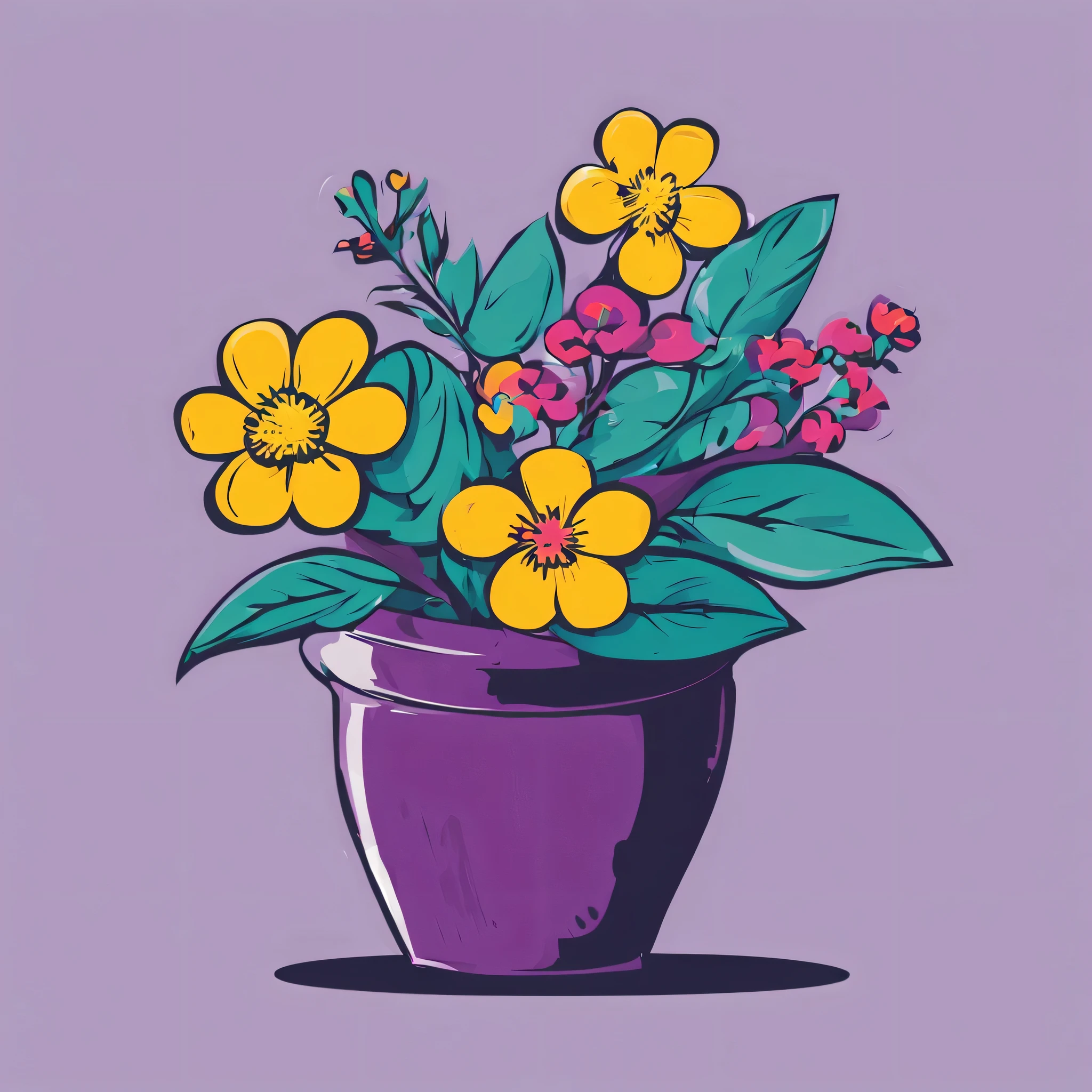 Pop-art pot de fleurs, Minimaliste, arrière plan violet, style dessin pop art
