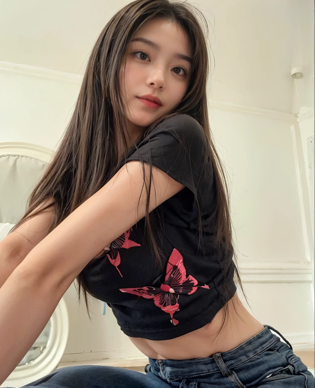((mejor calidad, ojos realistas, 8k, parte maestra: 1.3)), 1 chica, smile, cuerpo entero, cara delgada, mujer bonita, (dark brown hair), vestido de cuerpo entero: 1.1, Cara ultra detallada, ojos detallados, double eyelids, fondo blanco, Pelo largo con flequillo, Head to knee angle