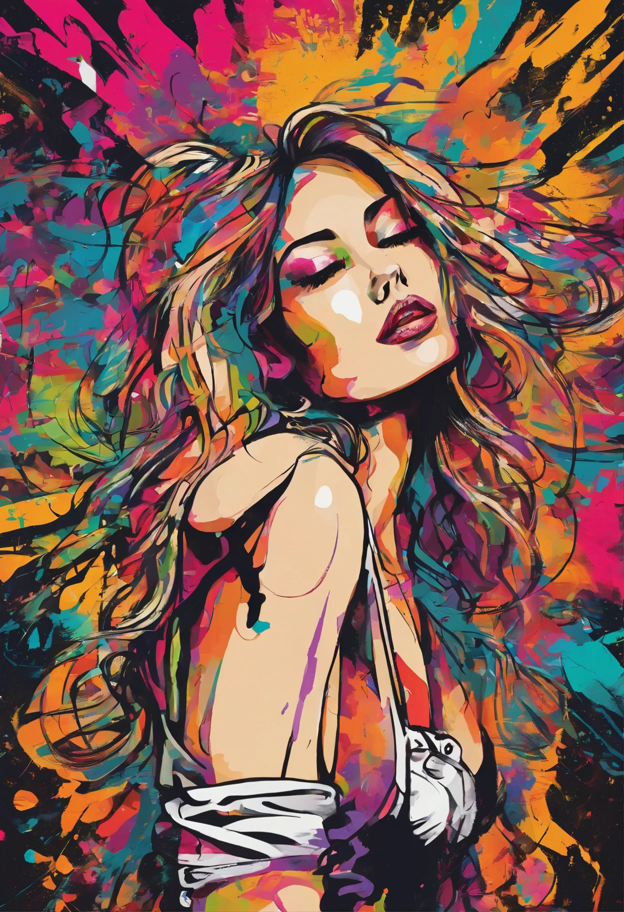 (top quality, 18k), figurative art, stunningly beautiful naked women colourful, erotic, gazing beautifully, The woman's sides are exposed in the side image, her curves and the intricate details of her body, dim candle, sensual, her hand in her hair, open hair, beautifully messy hair, bedroom, classic theme, wearing socks and sexy lingere, craving orgasm