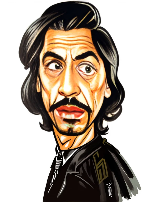um desenho de um homem com bigode e jaqueta preta, Adam Motorista behind, Adam Motorista, caricatura illustration, Adam Motorista as master chief, inspirado em Bill Ward, Retrato de Keanu Reeves, caricatura style, caricatura, retrato de John Wick, Retrato de Alan Watts, Retrato de Danny Trejo, queixo comprido, Jorge Harrison, inspirado em John Cale, retrato de desenho animado