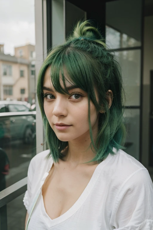 SAME GIRL, SAME FACE, GREEN HAIR, 