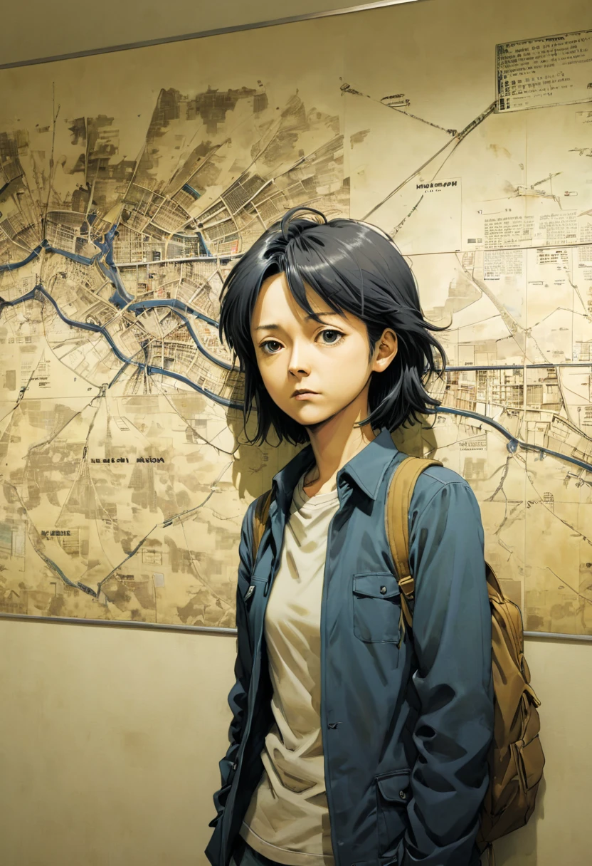 map on the wall, by Naoki Urasawa, best quality, masterpiece, 8k