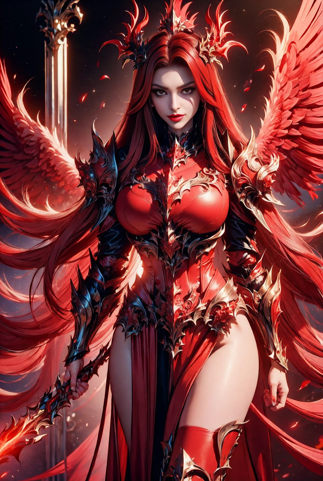 Masterpiece, Best Quality, Girls, Slender, Red Eyes, Hair Color, Iridescent, Long Hair Spreading, White Skin, Medium, Cute, y, Near Future, Bikini, Exposed Skin, Night, Psychedelic, Trip, Extreme Color, Paisley Theme, Open Legs, Mechanical Left Arm, Full Body