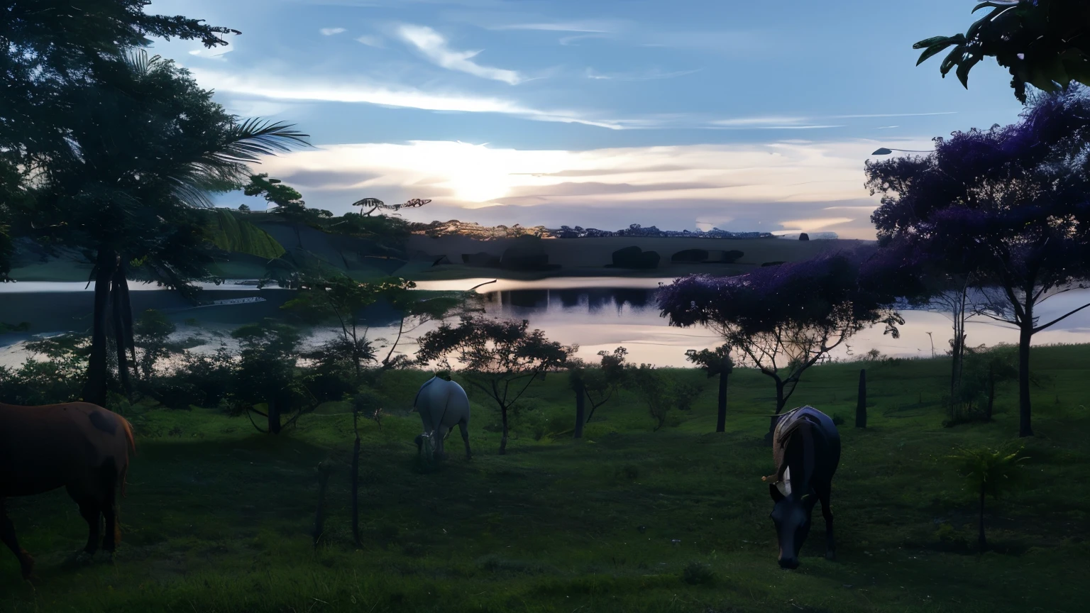 PAISAGEM COM CAVALOS ESTILO PIXAR