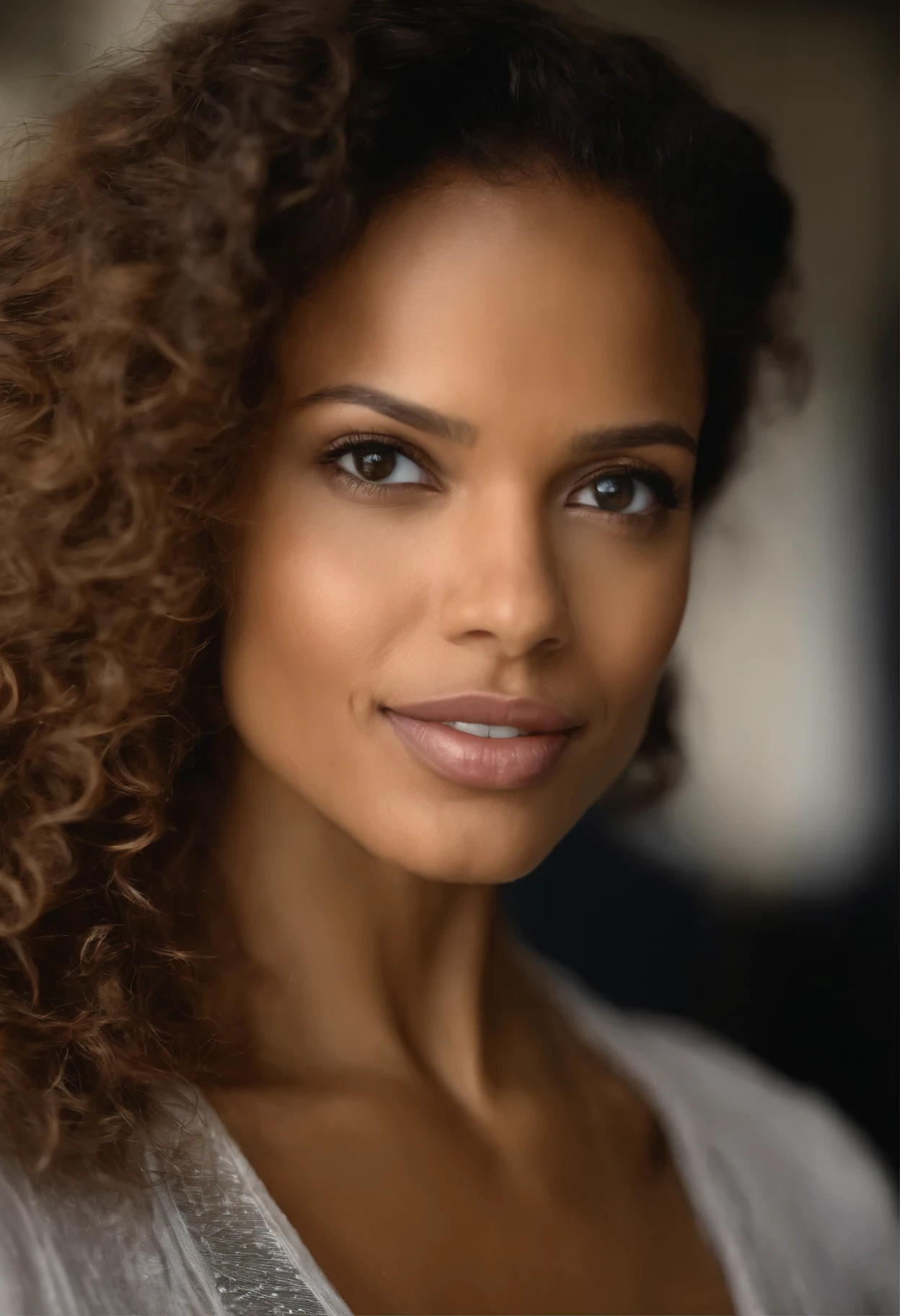 Jeune femme métisse , d'une vingtaine d'années, avec des vêtements colorés sexy attractifs, fille sexy aux yeux bruns, Portrait de Jennifer Freeman, femme des îles, mûlatresse, cheveux noirs ondulés, bouclés et grands yeux, selfie, une belle jeune femme, yeux de la chambre, Gugu Mbatha Raw, sans maquillage. Maquillage naturel, regarder directement la caméra, visage avec artgram, maquillage subtil, superbe photo de tout le corps, dans un toit, clivage