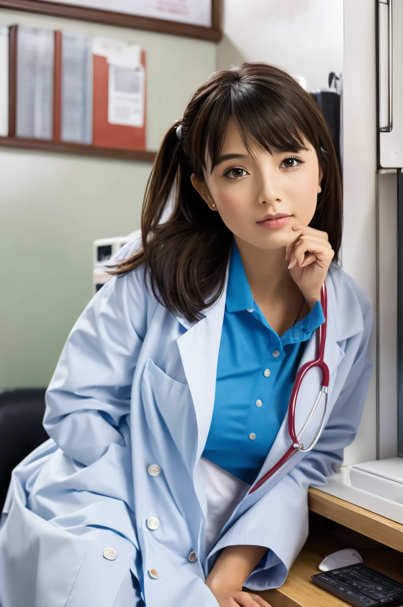 Doctor in office, with girl doctor assistance, erotic sense