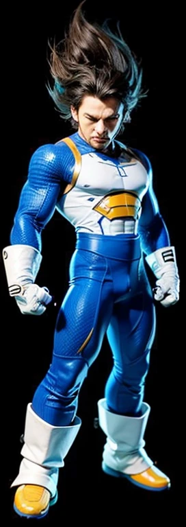 a man with black hair wearing white shirt and blue pants