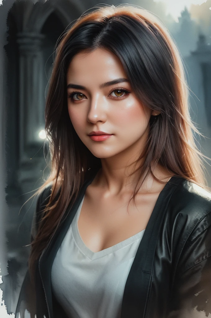 mj, RTX, 4k, HDR, close-up, watercolor, portrait, ((masterpiece)),((best quality)), watercolor drawing, Watercolor wet on wet,
A girl stands in a dark treasury, holding an open chest in her hands. The intense shine of the chest's treasures illuminates the girl's face with an otherworldly glow. Surrounded by glowing luminescent particles. perfect soft volumetric cinematic lighting. Limited colors. Emphasis on the play of shadows and light. Complex contrast. Beautifully shot. trends on artstation, sharp focus, studio photography, complex details, high detail, Greg Rutkowski, Style Tanya Shatseva, Gabriele Dell'otto, Andrey Atroshenko, Ross Tran, Anna Razumovskaya, AI Midjourney, bright saturated colors, watercolors, oil paints, HDR , 500px, 4kStudio Ghibli Genshin Influence