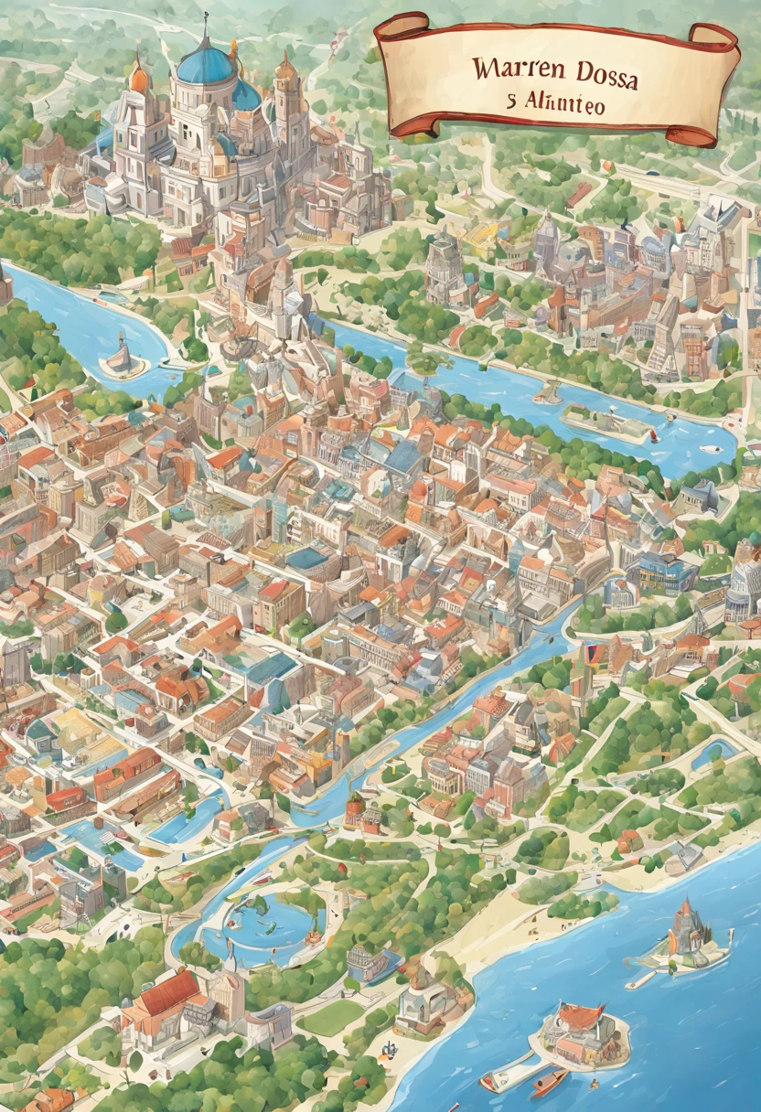 a map of a street with a bunch of people walking around it, map, author：Warren Mahy, mappa studio artstyle, tourist map, Elias Ravanetti, detailed map, author：Tadeusz Makowsky, game map, city map, mappa, author：Gaisa Dosa, author：Julio Gonzalez, mappa studio