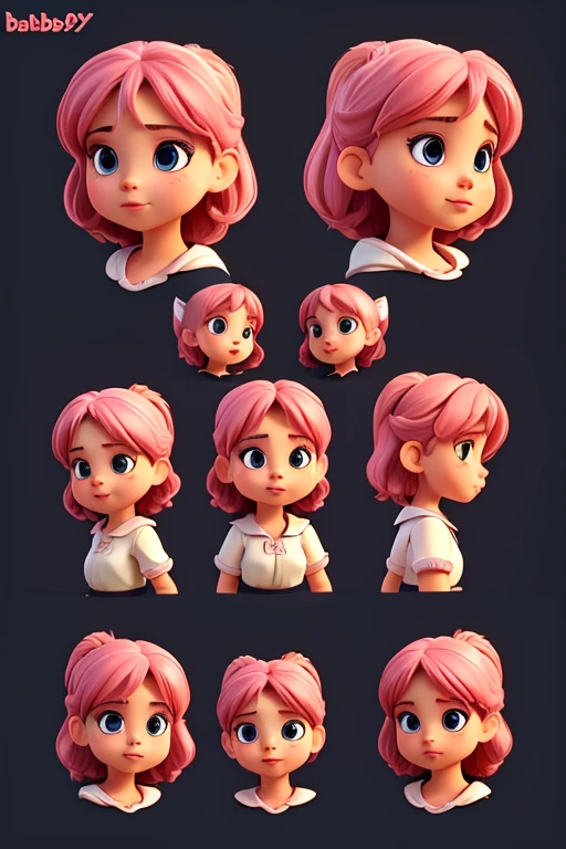 character sheet, different angles and postures, different face expressions, baby girl