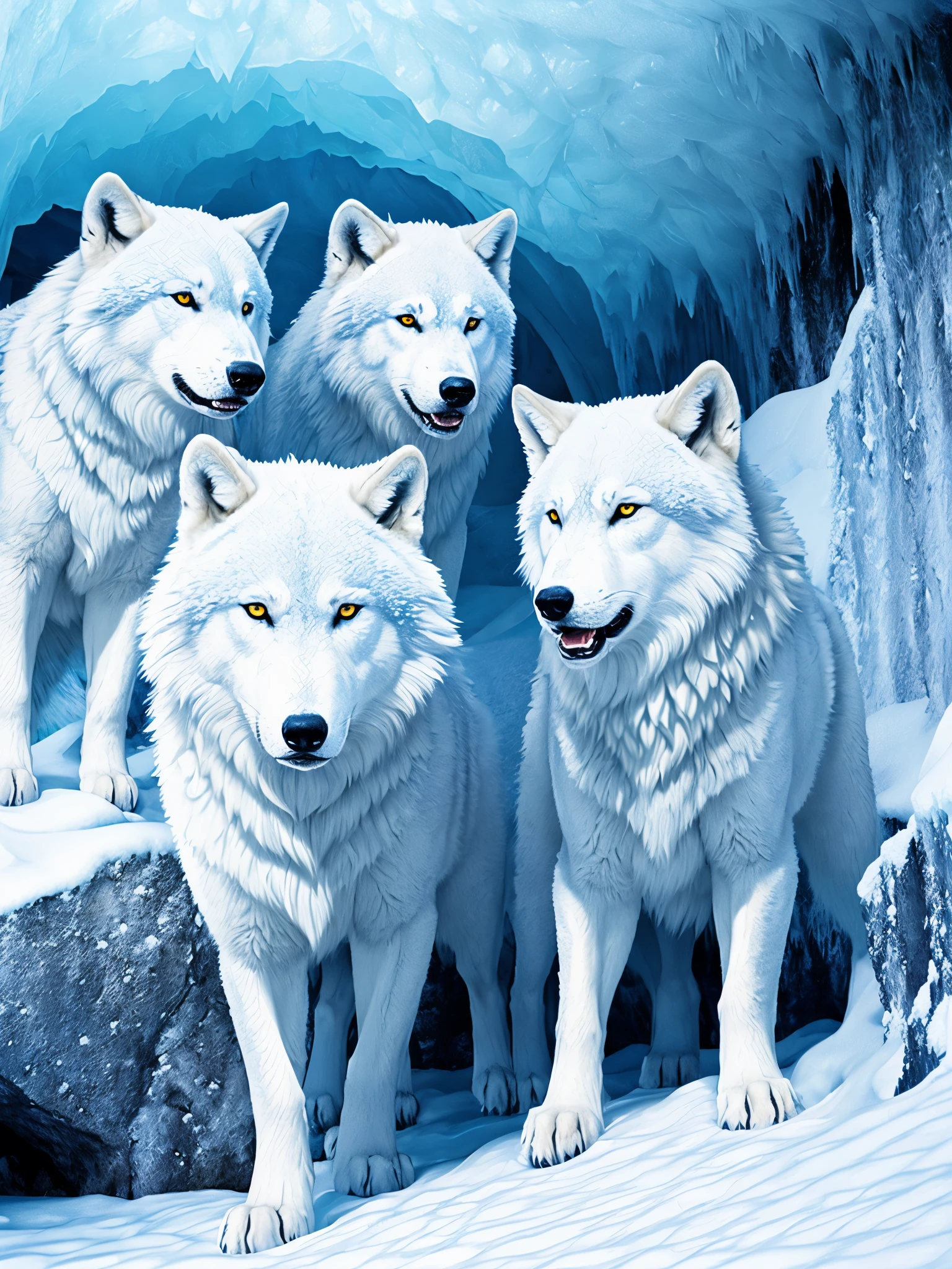 Snow wolves in an ice cave