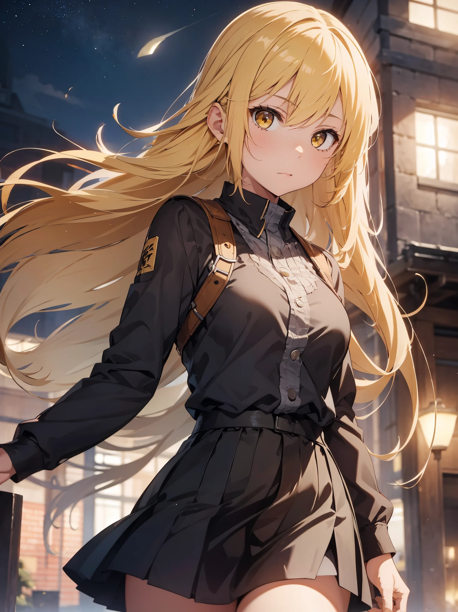 1girl, blonde hair, yellow eyes, long hair,