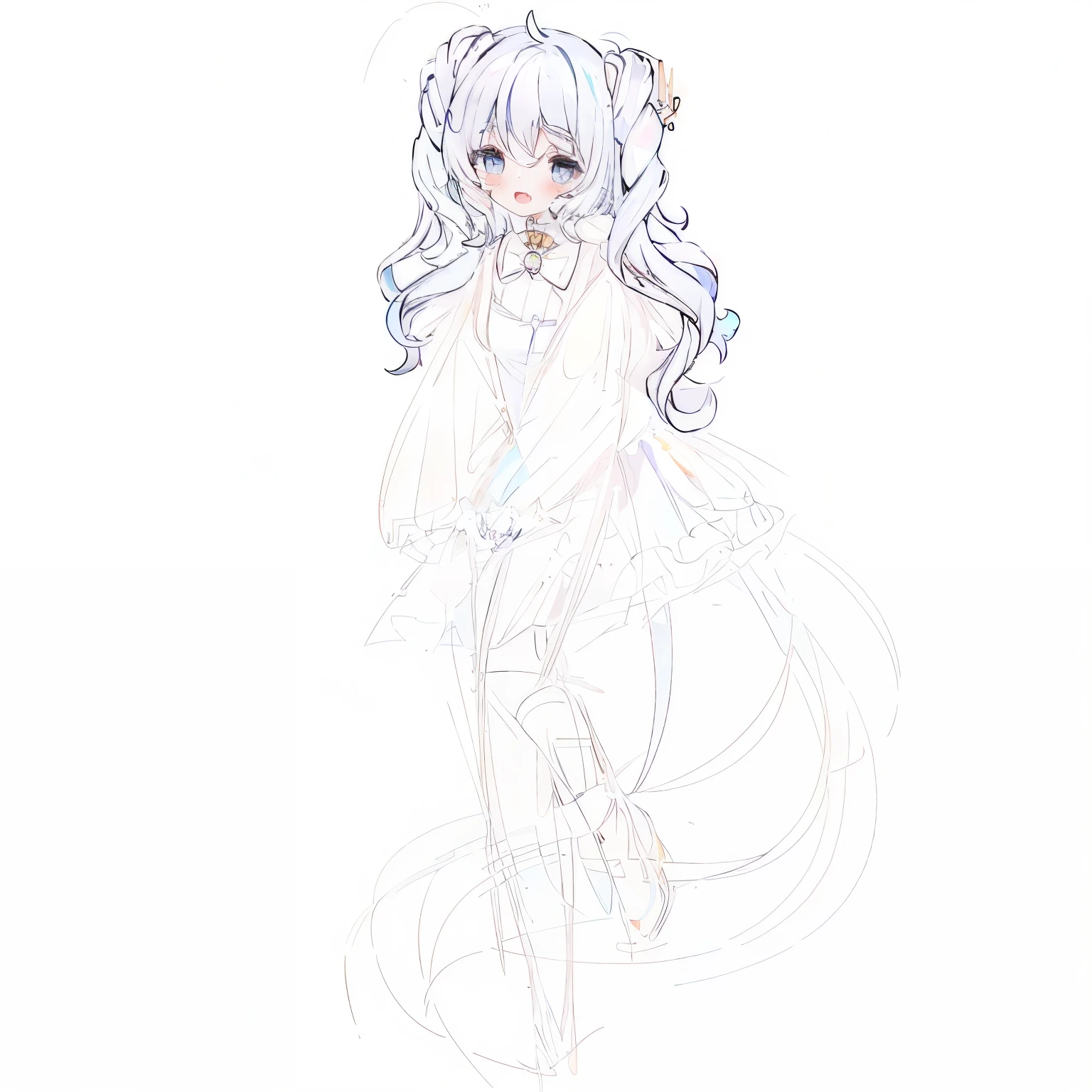 ((masterpiece:1.2, Best quality)), 1 girl, One, (witch hat), Close-up of a girl with curled hair, short hair, dress, aurora, night, star (sky), gloves, sky, dress, night sky, open mouth, starry sky, Light blue eyes, Ribbons, smile, e.g, blue hair, magic, casting spell, night, (impressionism:1.4), by Alphonse Mucha, Halloween colors, colorful candies