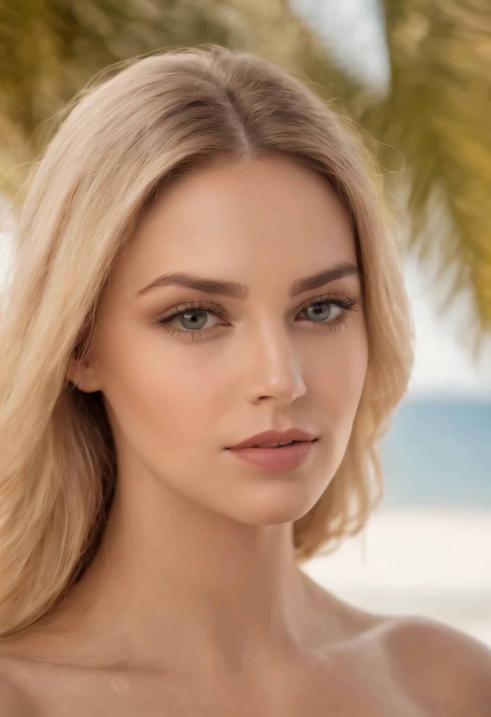 Russian blonde-haired woman, ojos verdes, cuerpo entero,desnuda cuerpo entero,  En Adecuado Desnudo Visible , Kukami mantiene el cabello natural, Chica sexy , Cabello africano y ojos grandes, Camera eyes, Violeta Myers, sin maquillaje, Maquillaje natural, cara con artgram, maquillaje fino, Magnificent complete plan, in the room, tumbada en una cama, carnoso, , muslos grandes , senos grandes,arena blanca y suave, aguas cristalinas, cielo despejado, luz del sol brillante, sombras suaves, sharp focus, detalles ultrafinos, colores vivos, Estilo Retrato, Warm tonality, Soft studio lighting. (La mejor calidad, 4k, Altas Resoluciones, Ultra detallado, fotorrealista:1.2), HDR, UHD, Fine Art Photography, Escena de playa, Belleza impresionante