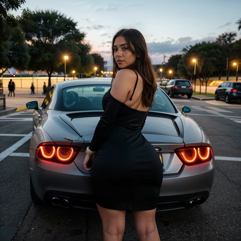 Big ass girl back side and a car back side view