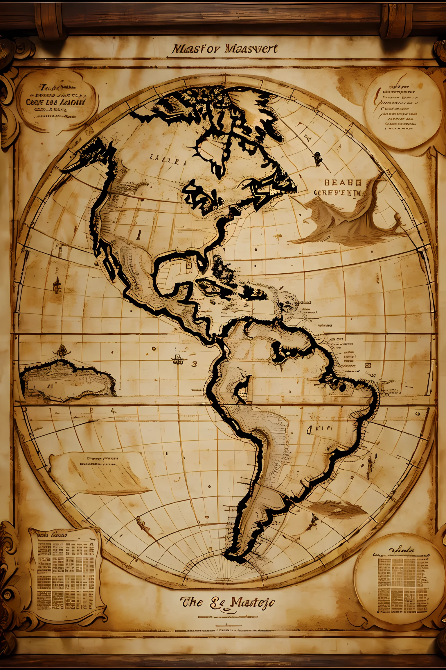 best quality,masterpiece,Mysterious treasure map,Detailed map,clear map,HD sea route map,Treasure location marked,route,