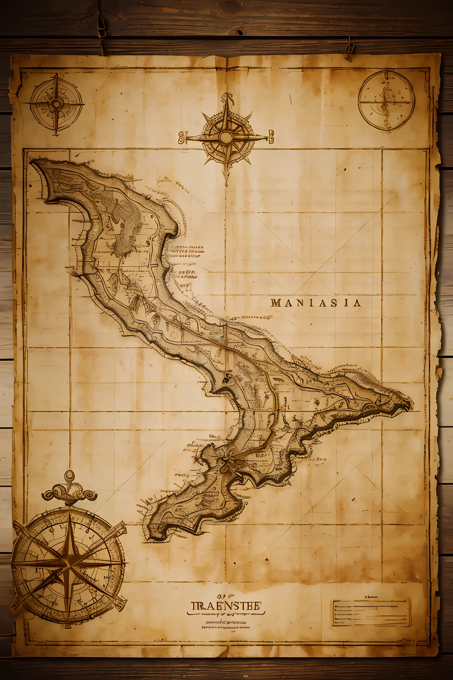 best quality,masterpiece,Mysterious treasure map,Detailed map,clear map,HD sea route map,Treasure location marked,route,