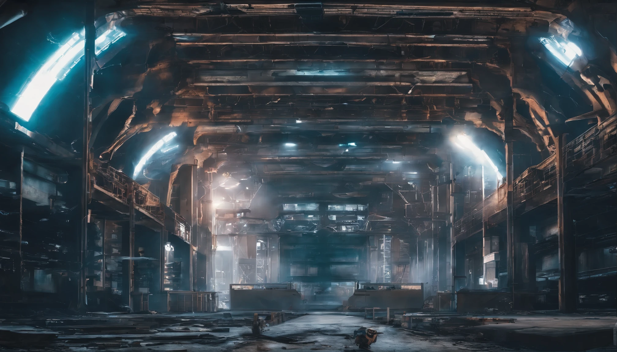 mulher ciborgue with goth makeup posing for a photo in the inside of an abandoned factory, cyberpunk aesthetic, mulher ciborgue, Dark Techno Aesthetics, Industrial Gothic Aesthetics, Trainee of an abandoned factory in the background, ultra detalhado, fotorrealista, obra de arte.