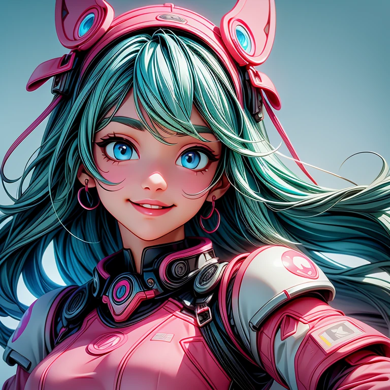 (best quality,ultra-detailed,realistic:1.37),cute anime girl,light blue hair,detailed eyes,detailed lips,smiling,wearing a cute outfit,cheerful expression,vibrant colors,soft lighting,anime style,fantasy background,playful pose,beautifully illustrated, vtuber