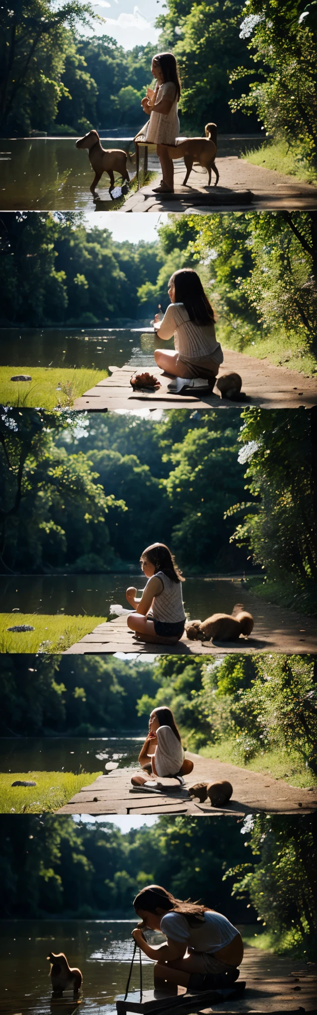 create children singing in a very beautiful place with many animals