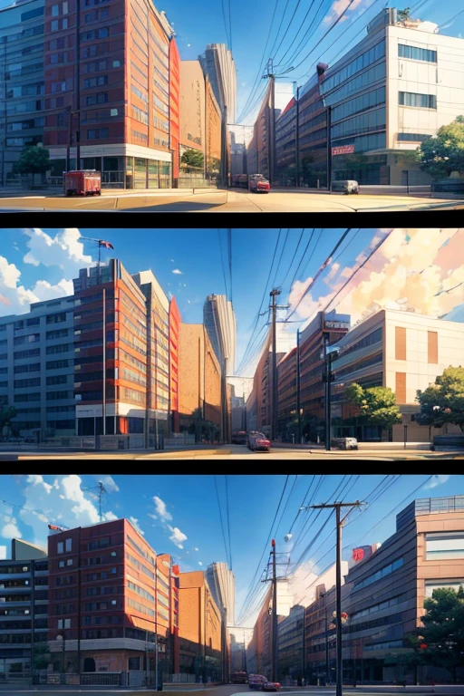 Animation scene of fire truck and fire truck building, anime scene, Hospital背景, Hospital!, Installed in the Bank of Tokyo parking lot, Madhouse studio anime style, kyoto animation still, sankakucomplex anime image, Hospital背景, Anime screenshots, anime scenery, Anime screenshots, Still from TV animation, animation still frame