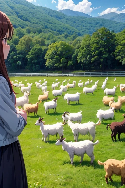 There are many goats grazing in the field near the barn, Today's featured anime stills, anime rural scenery, anime yuruying, animation still frame, anime scene, 2 0 1 9 anime screenshot, Official animation stills, Still from TV animation, Anime screenshots, kyoto animation still, anime screenshot, yuruying, sankakucomplex anime image, animation still frame