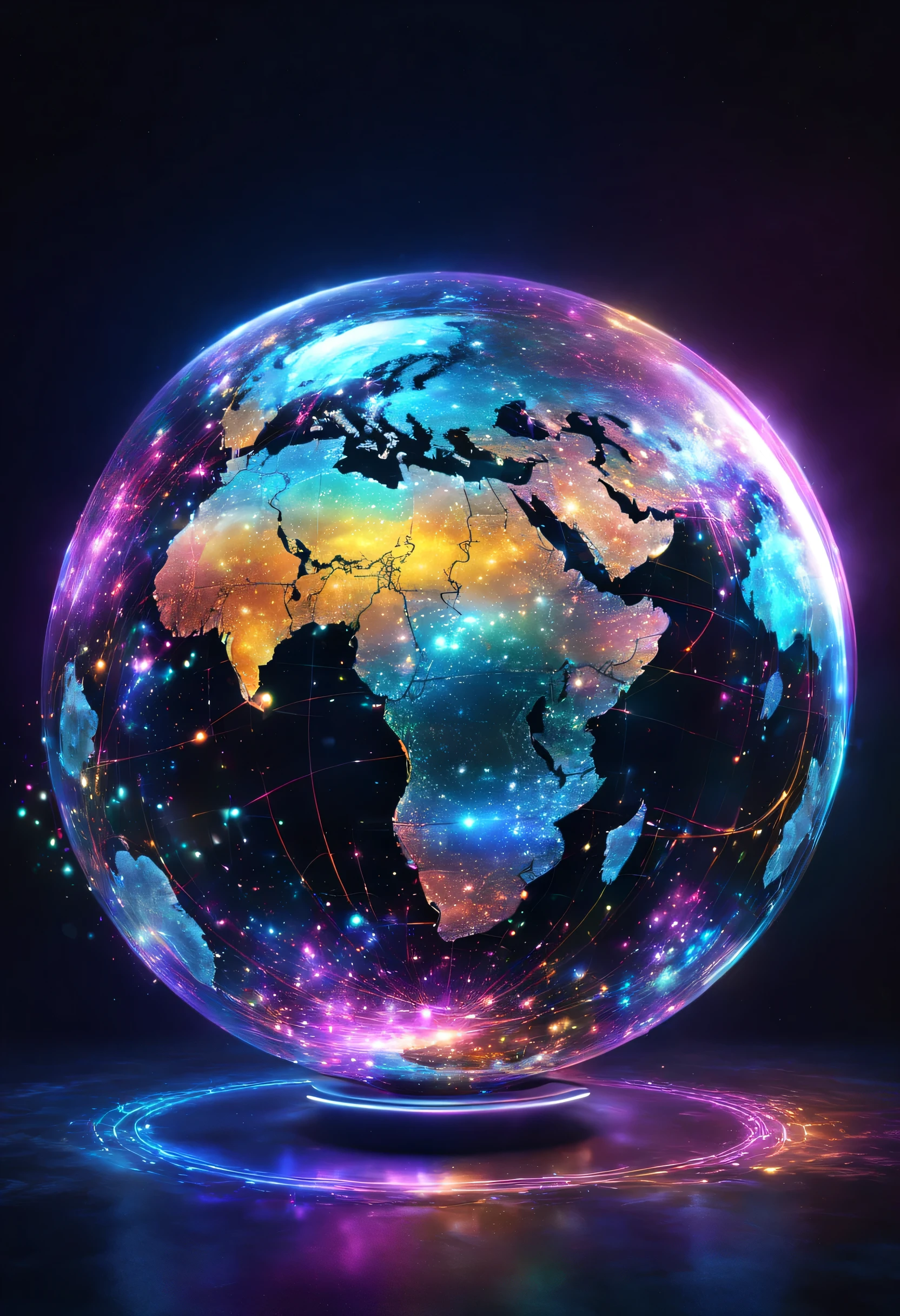 holography,draw in neon colors((Earth)):sphere:((floating)),transparent,Three-dimensional,light,SF,Digitalアート,Digital,scientific,dark background:electronic circuitry:draw in neon colors,3D,masterpiece,Digital空間,energy,beautiful,最高masterpiece,8K,科学のlight,be familiar with,Bright colors,colorful,nice,beautiful,rich colors,beautifullightのライン.magic effect,Sparkling
