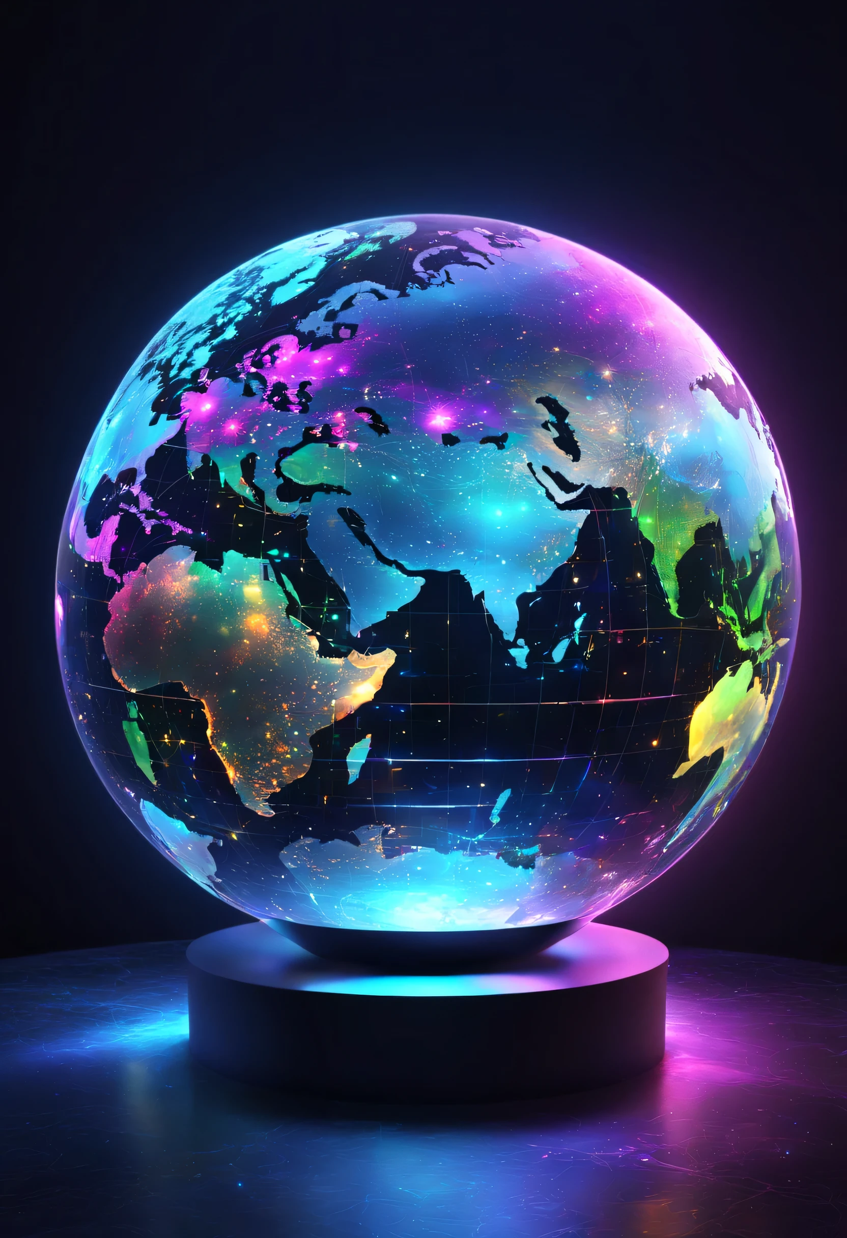 holography,draw in neon colors((Earth)):sphere:((floating)),transparent,Three-dimensional,light,SF,Digitalアート,Digital,scientific,dark background:electronic circuitry:draw in neon colors,3D,masterpiece,Digital空間,energy,beautiful,最高masterpiece,8K,科学のlight,be familiar with,Bright colors,colorful,nice,beautiful,rich colors,beautifullightのライン