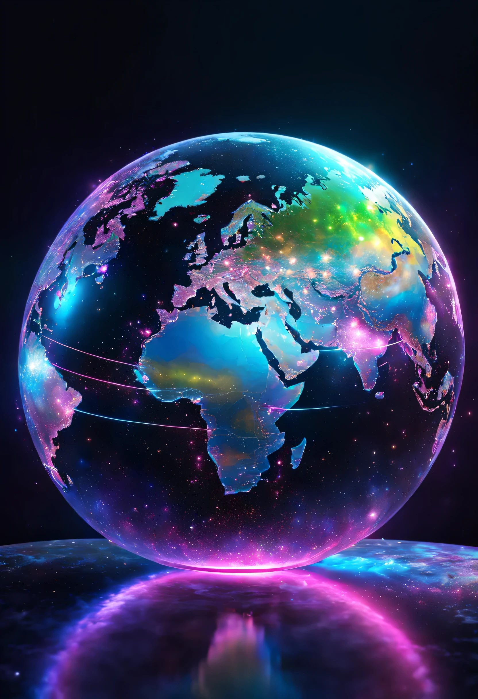 holography,draw in neon colors((Earth)):sphere:((floating)),transparent,Three-dimensional,light,SF,Digitalアート,Digital,scientific,dark background:electronic circuitry:draw in neon colors,3D,masterpiece,Digital空間,energy,beautiful,最高masterpiece,8K,科学のlight,be familiar with,Bright colors,colorful,nice,beautiful,rich colors,Sparkling,lightのライン
