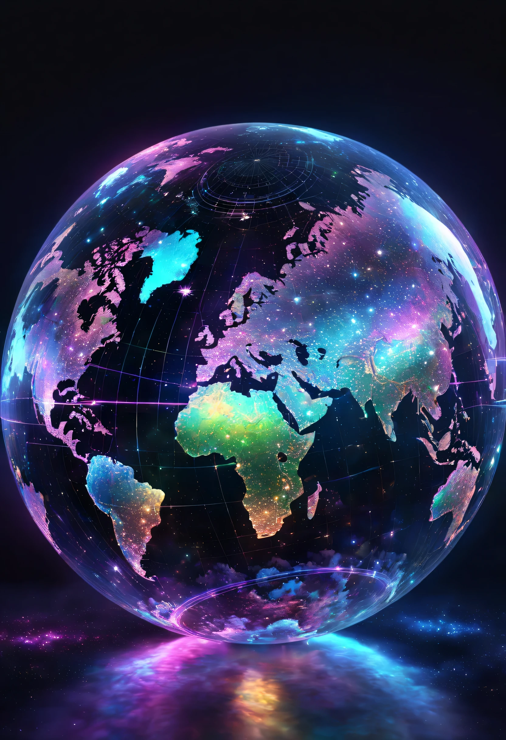 holography,draw in neon colors((Earth)):sphere:((floating)),transparent,Three-dimensional,light,SF,Digitalアート,Digital,scientific,dark background:electronic circuitry:draw in neon colors,3D,masterpiece,Digital空間,energy,beautiful,最高masterpiece,8K,科学のlight,be familiar with,Bright colors,colorful,nice,beautiful,rich colors,Sparkling,lightのライン