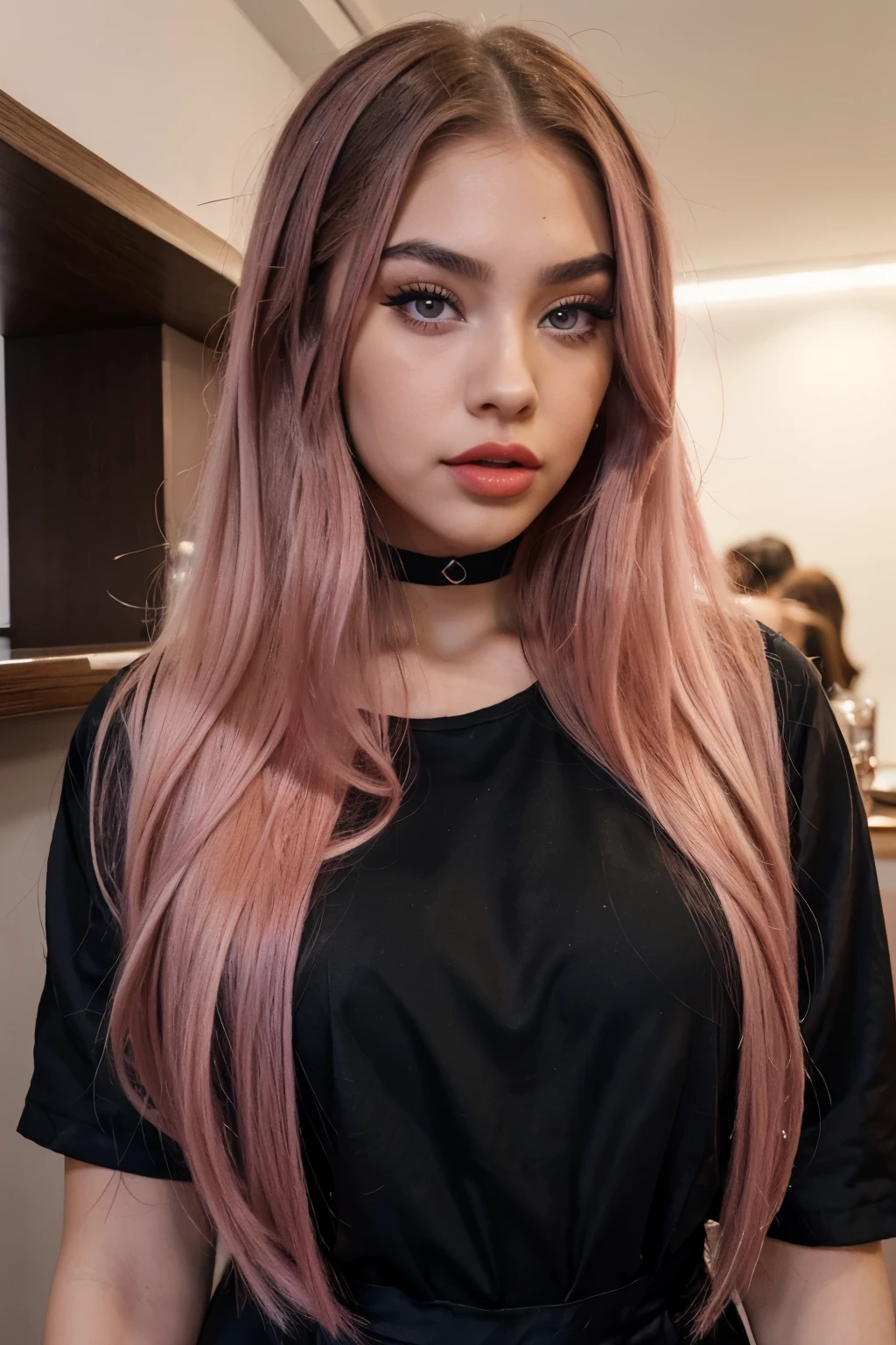 Mixed polish but more latina woman with long hair sticking out her tongue in a black dress, tongue out, long blonde hair and large eyes, duckface, a gorgeous , swedish woman, goddess ,pink hair and large blueish eyes face, perfect girl, with long pink hair, instagram model, sexy girl with long purple hair, big lips, makeup, strong eyebrows, 23 years old, fit, only lip gloss, Thick red light red lips, madison beer, perfect girl, with soemthing interesing in her eyes, e girl, young , sharp face, not innocent face, fit face, eyes inner corner make up