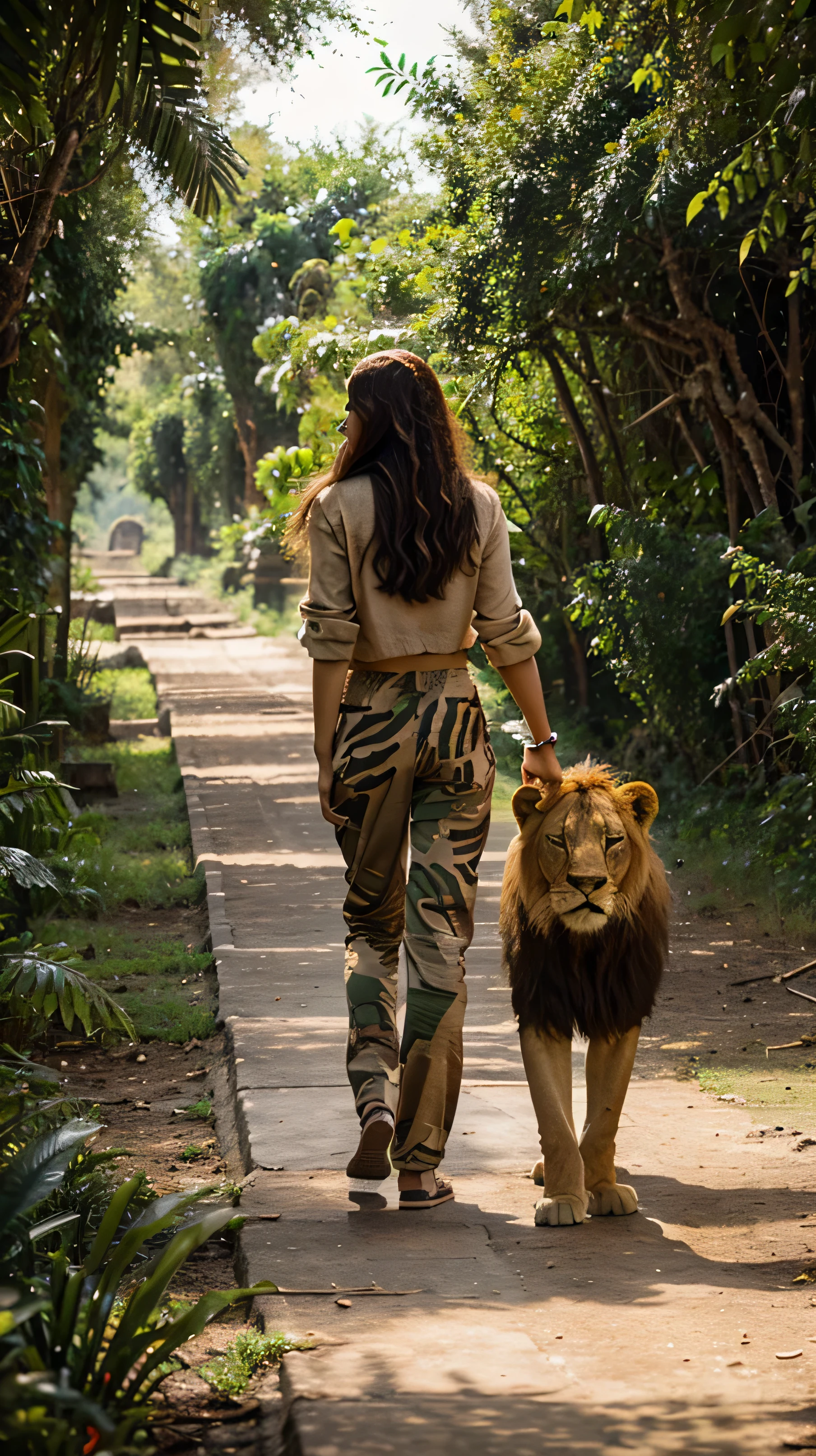 Crea hermosos leones en la jungla caminando.