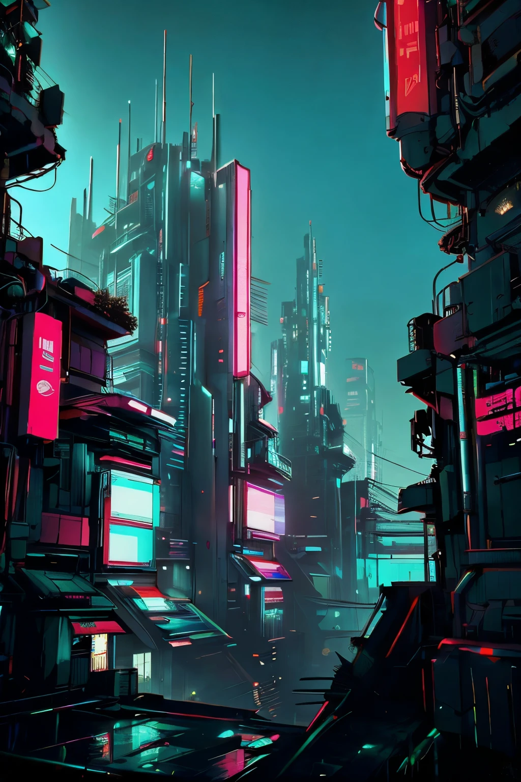 Uma belissima garota japonesa ciborgue, cyberpunk corpo lindo, peitos medios, belo quadril, partes mecanicas, cabelo medio, intincado detalhado, luzes neon, side view of the back looking at the viewer, on a luxurious terrace, vista de fundo predios futuristas da cidade