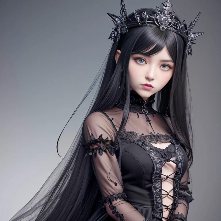 Gothic woman wearing a gothic crown and a gothic dress, Gothic aesthetics, Guviz-style artwork, neo goth, goth aesthetic, elitedangerous  ornate ︎, gothic art style, dreamy gothic girl, goth girl aesthetic, inspired by Sim Sa-jeong, 8K high quality detailed art, Guviz, gothic maiden anime girl, dream magical、aethereal、darkly