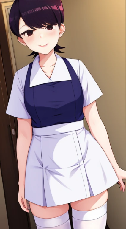 pixel-Komi-Shuuko, 1girl, solo 1girl, nurse's uniform, white stockings, hospital, masterpiece, best quality 