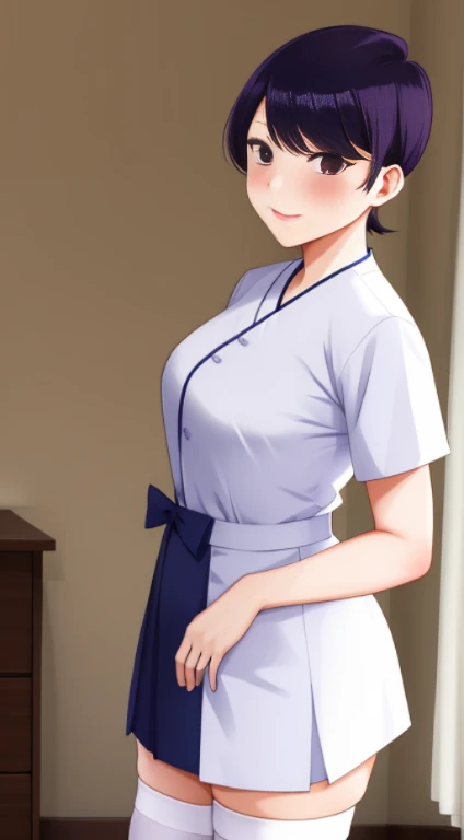 pixel-Komi-Shuuko, 1girl, solo 1girl, nurse's uniform, white stockings, hospital, masterpiece, best quality 