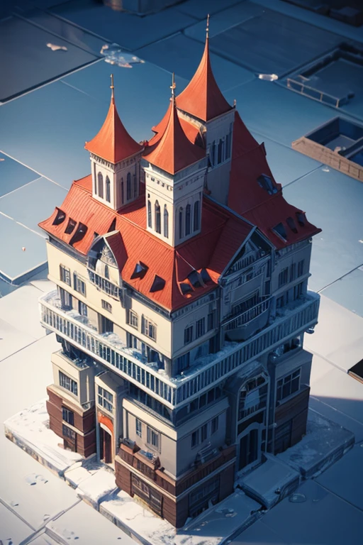 The whole building is surrounded by ICE,Isometric,3 rendering,very high definition,high detail,8k,light,ultra high resolution,Game asset masterpiece,best quality,Tone,Pixar style,simple design,What do you think is mini,Protect animals,1 building,3D,Clean,Eggplant and Coral
