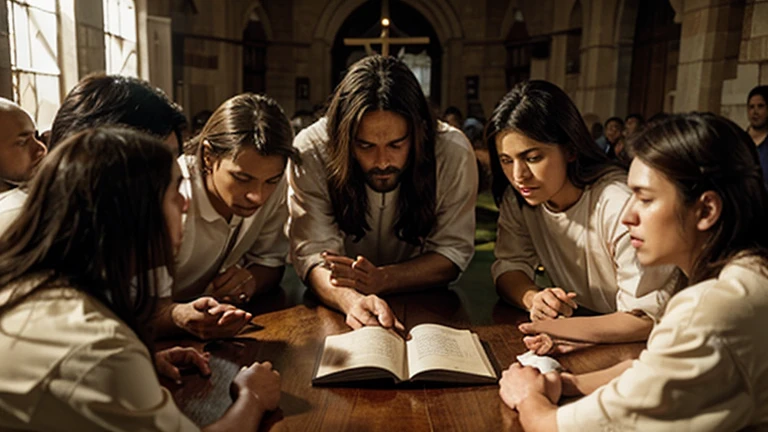 Jesus praying with the disciples