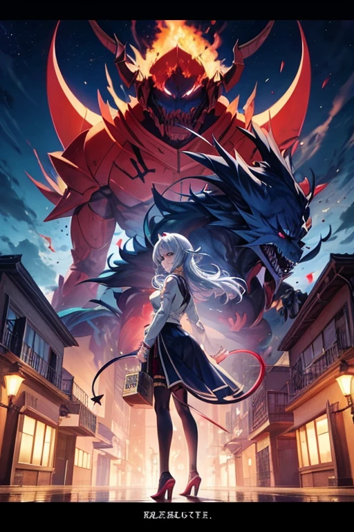 Cartoon character in front of a building with a demon, screenshot of animation, Popular isekai anime, Still from TV animation, Mika Kurai Devil, Today's featured anime stills, Satya from Overlord, animation stills, anime monster girl, leaflet anime style, A destiny anime style/overnight with, leaflet