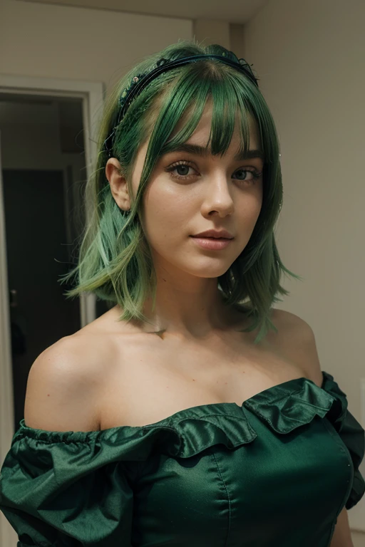 SAME GIRL, SAME FACE, GREEN HAIR, WITH HUGE DRESS